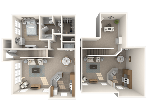 Floor plan for 1 bed, 1 bath, 1214 sqft